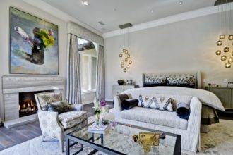 Ranch Style - modern Mediterranean chair, headboard, pillows, drapery lighting
